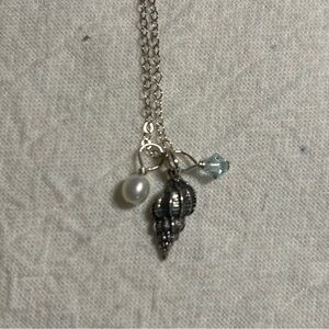 Silver Shell Pendant Necklace with Pearl and Blue Crystal